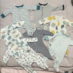 cloud island Mixed Print Baby Footie Set - Blue, White, Gray & Green